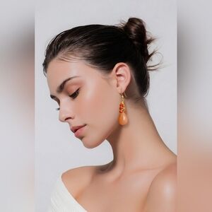 🍂 Handmade Orange Teardrop Earrings – Gold Wire Wrapped Beaded Dangle Earrings